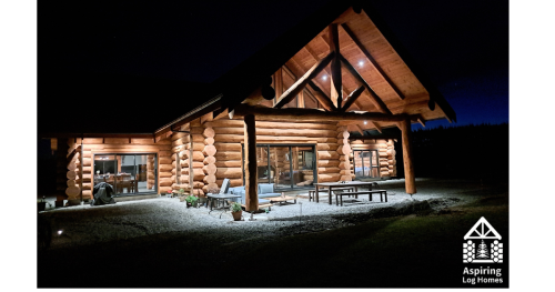 Owen-Log-Home-Night-Lights